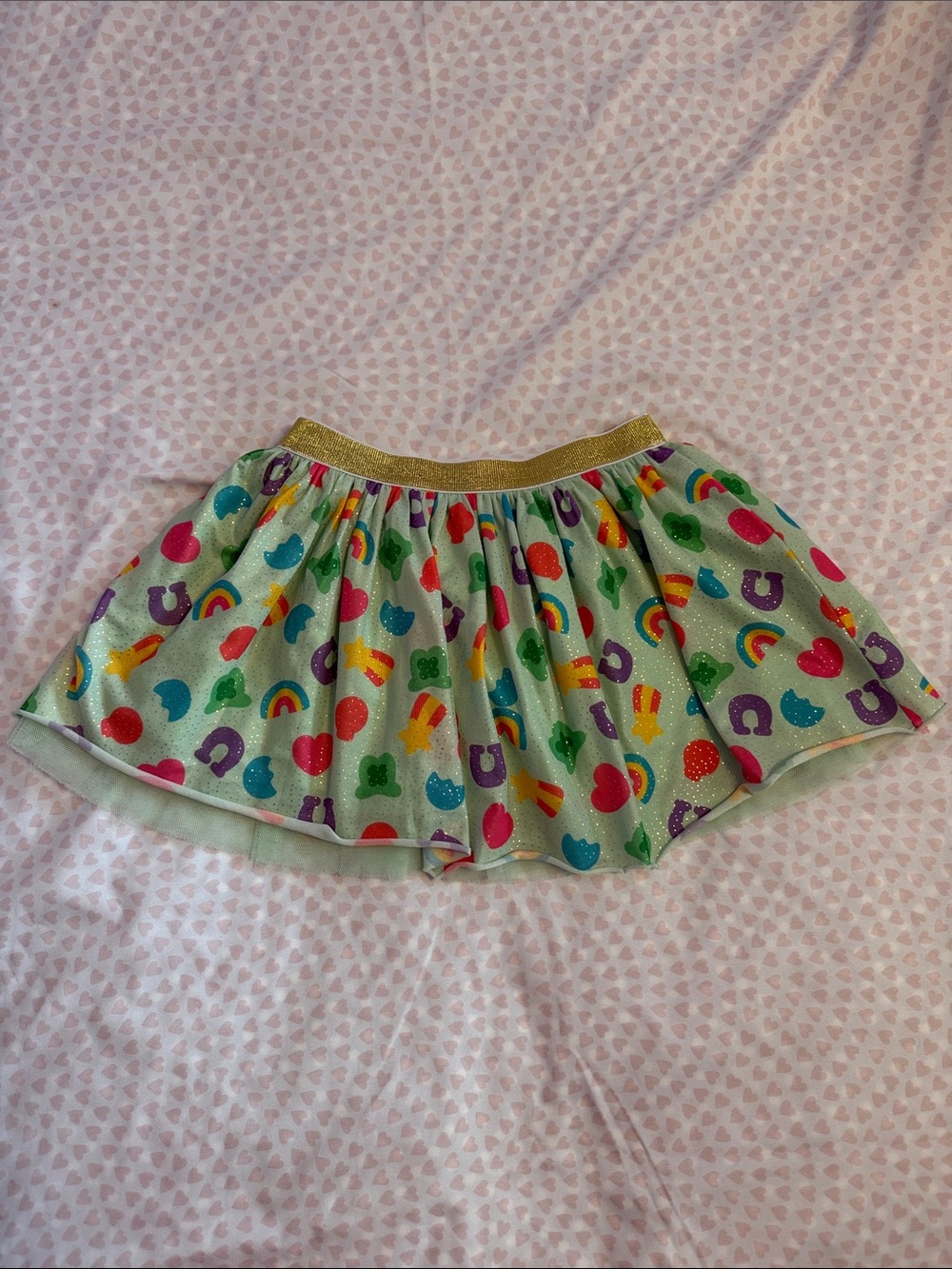 Sweet Wink Girls' Rainbow & Hearts Skirt with Gold Elastic Waist